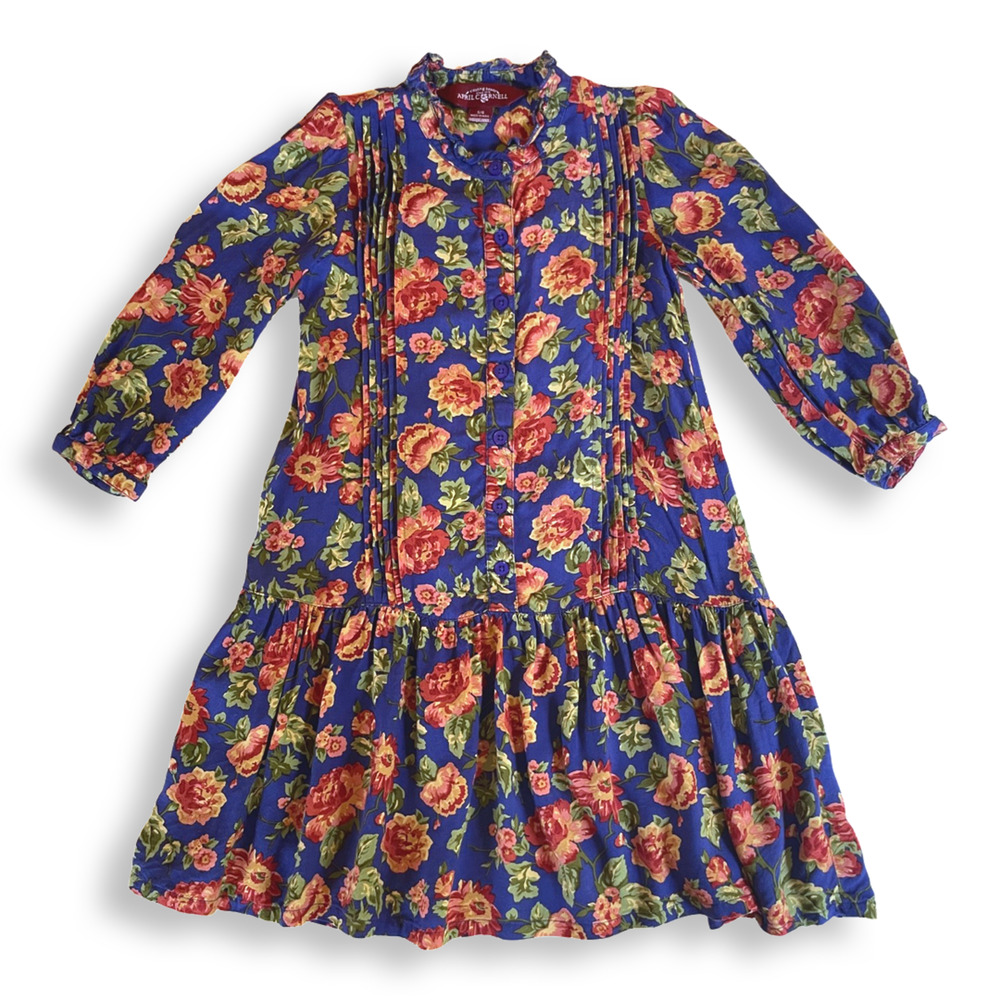 April Cornell Drop-Waist Long-Sleeve Floral Dress - Kid's size 5-6